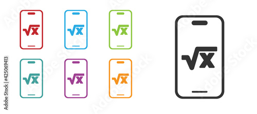 Black Square root of x glyph icon isolated on white background. Mathematical expression. Set icons colorful. Vector