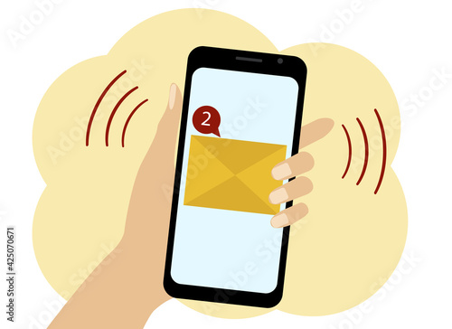 A mobile phone with two unread messages on its screen