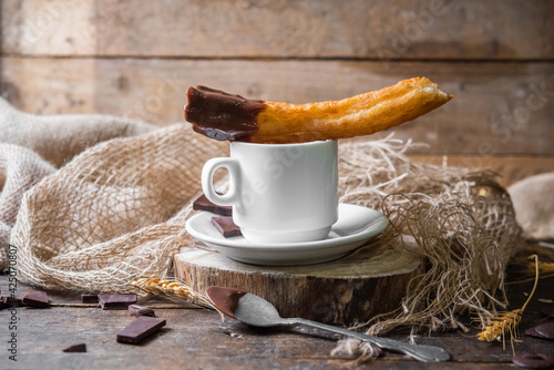 churros typical of Spain. Porras. typical food of Madrid.churro with chocolate