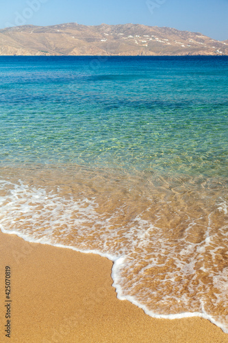 Perfect exotic beach at Mykonos island (Agios Sostis beach), in Cyclades islands, Greece, Europe photo