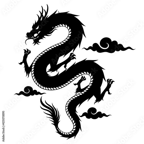 Black silhouette Chainese Dragon Tattoo