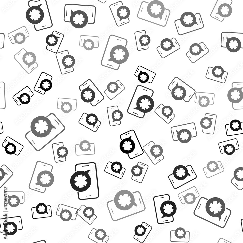 Black Emergency mobile phone call to hospital icon isolated seamless pattern on white background. Vector Black Emergency mobile phone call to hospital icon isolated seamless pattern on white background. Vector