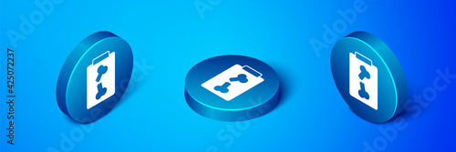 Isometric X-ray shots icon isolated on blue background. Blue circle button. Vector