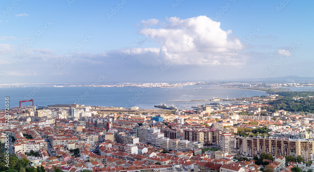 A view from miradouro to Lisbon city and Tagus river ,Portugal.