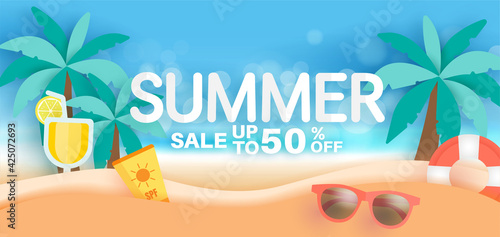 Summer sale banner with summer element .