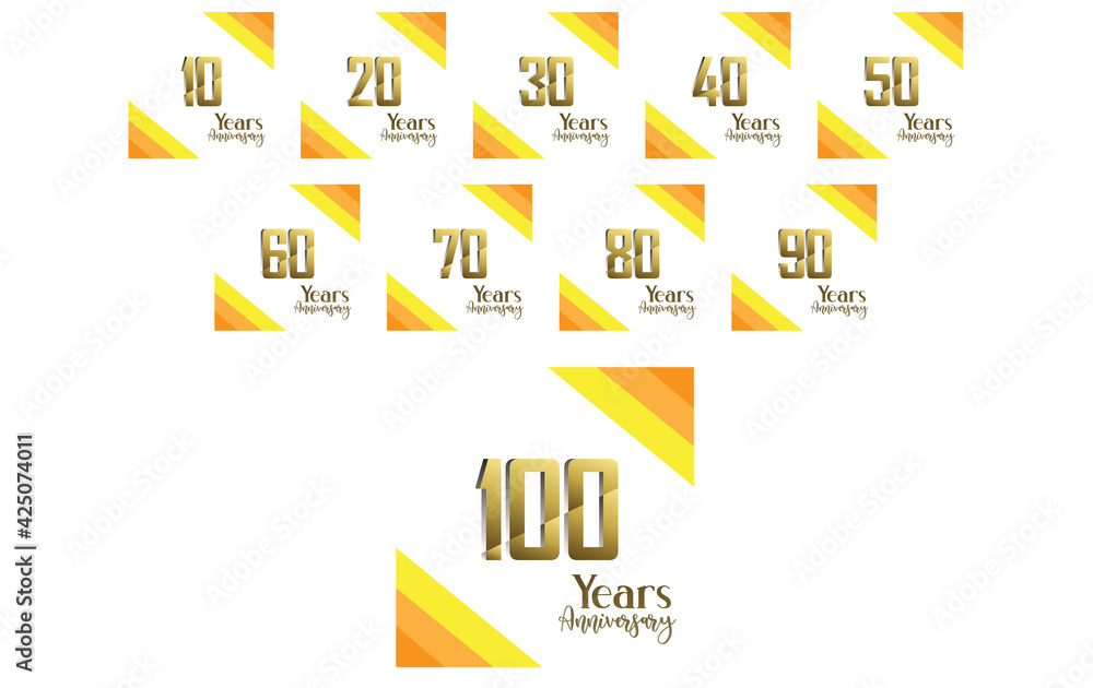 Set Year Anniversary Celebration Gold and White Background Color Vector Template Design Illustration Set Year Anniversary Celebration Gold and White Background Color Vector Template Design Illustration