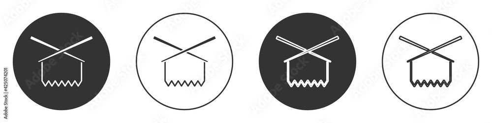 Black Knitting needles icon isolated on white background. Label for hand made, knitting or tailor shop. Circle button. Vector Black Knitting needles icon isolated on white background. Label for hand made, knitting or tailor shop. Circle button. Vector
