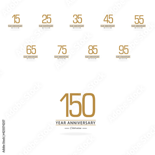 Set Year Anniversary Celebration Gold and White Background Color Vector Template Design Illustration