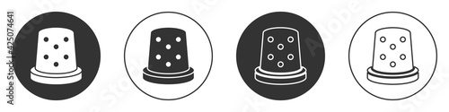 Black Thimble for sewing icon isolated on white background. Circle button. Vector