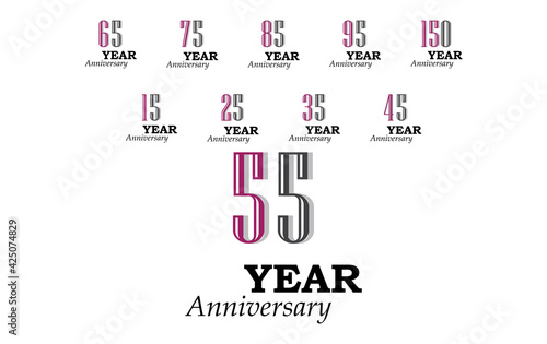 Set Year Anniversary Celebration Rainbow Color Vector Template Design Illustration