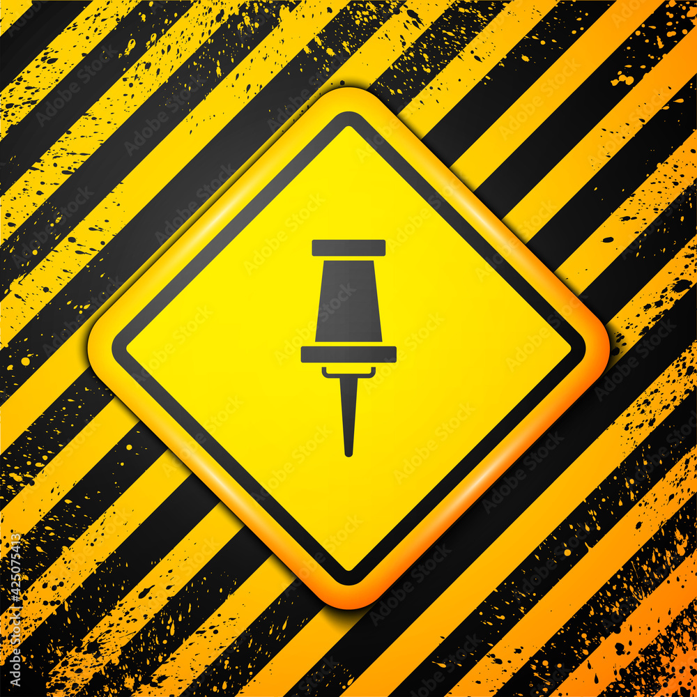 Black Push pin icon isolated on yellow background. Thumbtacks sign. Warning sign. Vector Black Push pin icon isolated on yellow background. Thumbtacks sign. Warning sign. Vector