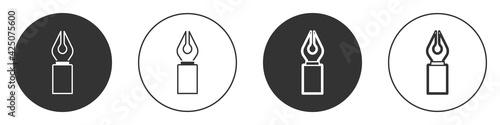 Black Fountain pen nib icon isolated on white background. Pen tool sign. Circle button. Vector