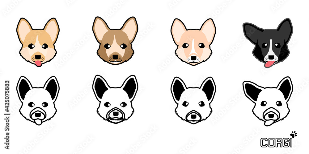 Set of cute cartoon dog with a Corgi, Vector illustration dog set. Set of cute cartoon dog with a Corgi, Vector illustration dog set.