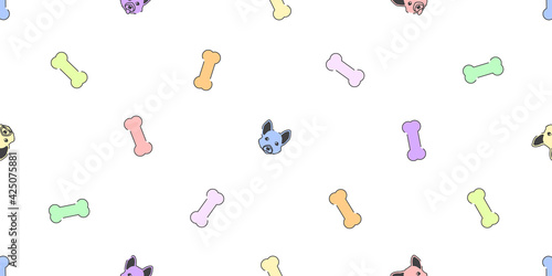 Dog seamless pattern, Colorful corgi and bone on white background. 