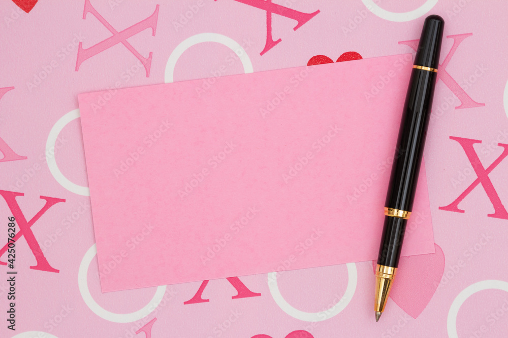 Blank pink card on love paper Blank pink card on love paper