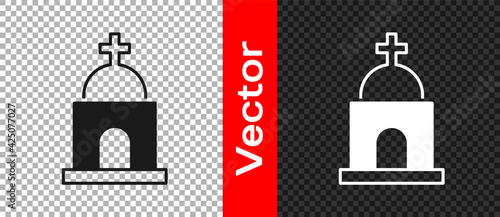 Black Old crypt icon isolated on transparent background. Cemetery symbol. Ossuary or crypt for burial of deceased. Vector