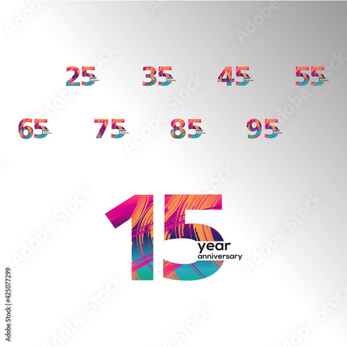 Set Year Anniversary Celebration Rainbow Color Vector Template Design Illustration