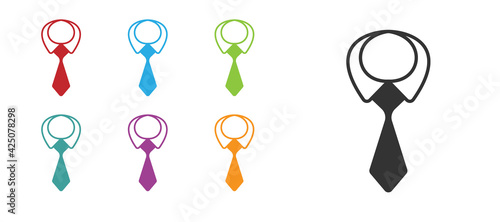 Black Tie icon isolated on white background. Necktie and neckcloth symbol. Set icons colorful. Vector