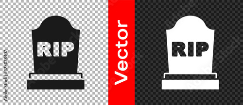 Black Tombstone with RIP written on it icon isolated on transparent background. Grave icon. Vector