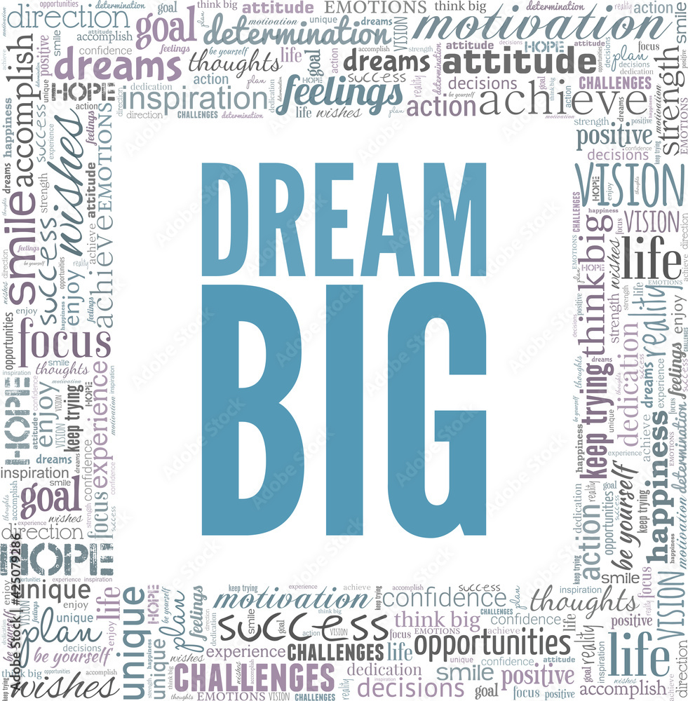 Dream big vector illustration word cloud isolated on a white background.