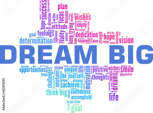 Dream big vector illustration word cloud isolated on a white background.