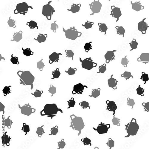 Black Traditional Chinese tea ceremony icon isolated seamless pattern on white background. Teapot with cup. Vector
