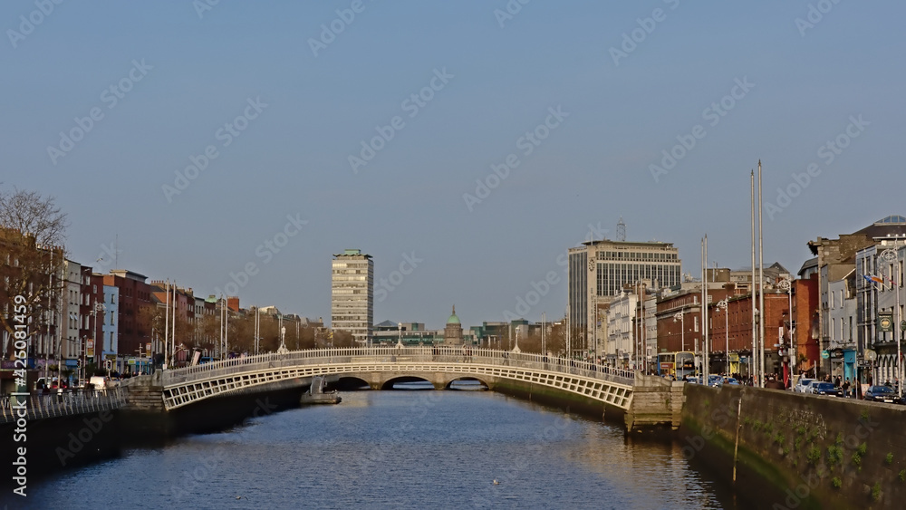 Ha`penny pedestrian bridge over River Liffey in the city of Dublin, Ireland
Ha`penny pedestrian bridge over River Liffey in the city of Dublin, Ireland