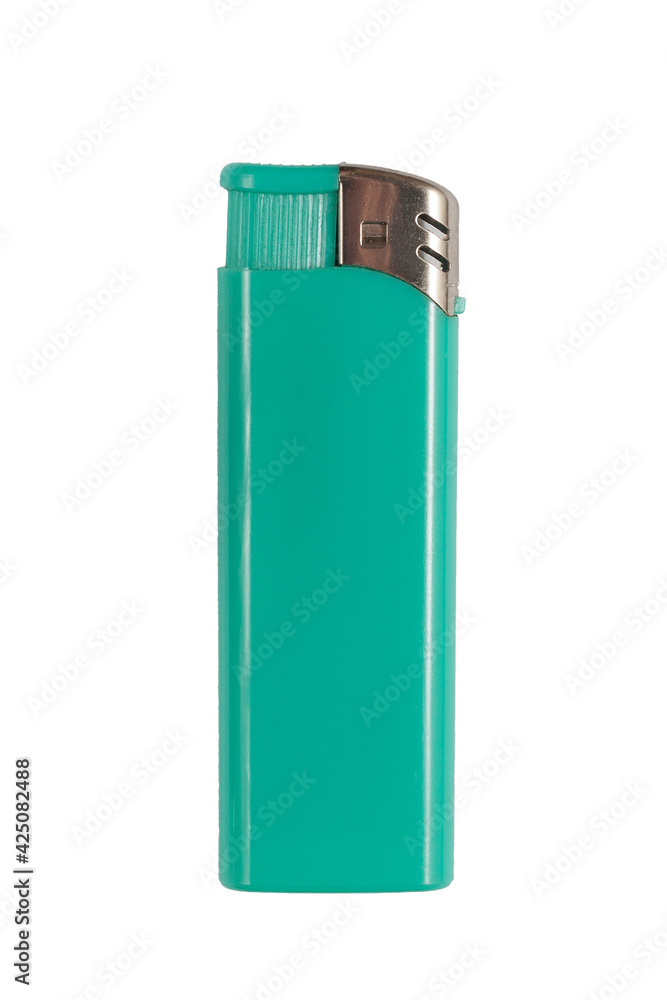 Gas lighter turquoise color close up isolate Gas lighter turquoise color close up isolate