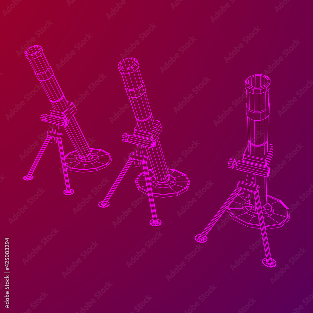 Fototapeta premium Firearm weapon army mortar and mine. Wireframe low poly mesh vector illustration
