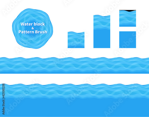 横スクロールゲームの水の断面の地面_ブロックとパターンブラシ_イラスト素材