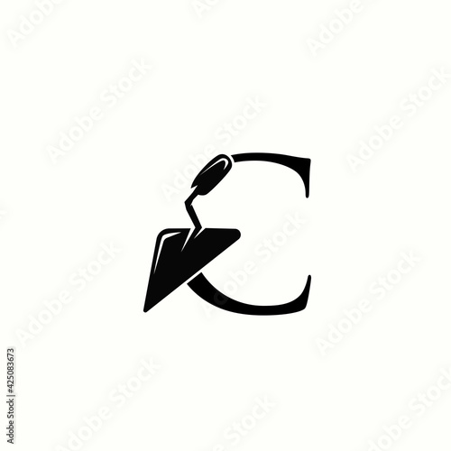 logo letter c with icon trowel tool for home repair vector design	