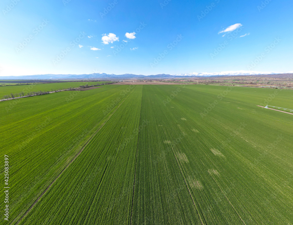 Obraz premium Aerial panorama of Rural Land near town of Hisarya, Bulgaria