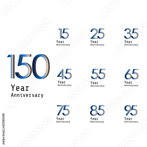 Anniversary Celebration Set Blue Color Vector Template Design Illustration