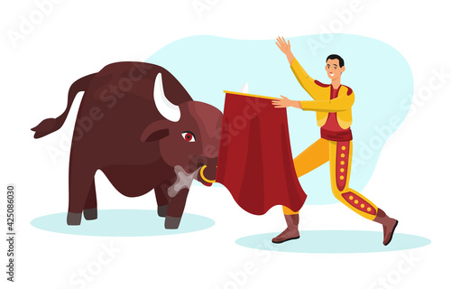 Bullfighting composition with toreador and bull