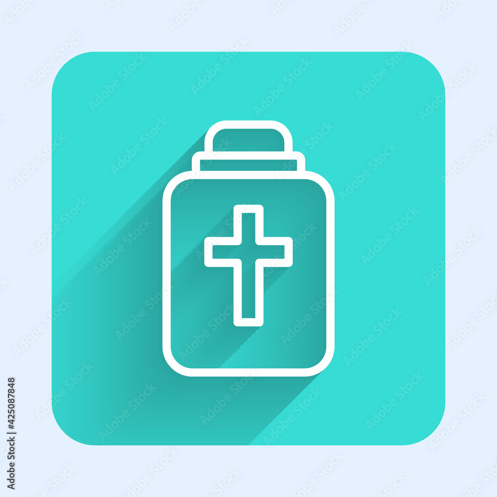White line Funeral urn icon isolated with long shadow. Cremation and burial containers, columbarium vases, jars and pots with ashes. Green square button. Vector White line Funeral urn icon isolated with long shadow. Cremation and burial containers, columbarium vases, jars and pots with ashes. Green square button. Vector