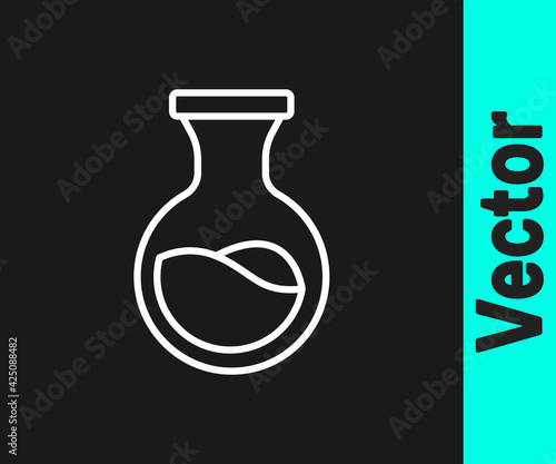 White line Test tube and flask chemical laboratory test icon isolated on black background. Laboratory glassware sign. Vector