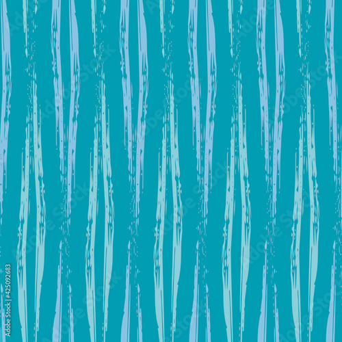 Vector wicker weave effect seamless interlace pattern background. Wide painterly ribbon plait lattice monochrome aqua blue backdrop. Faux rattan basket woven texture. Repeat for packaging