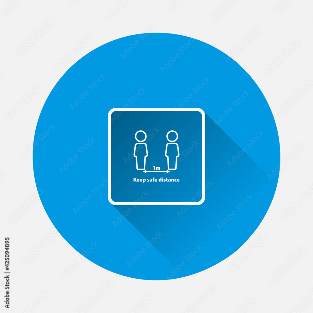 Vector icon need to keep distance between people icon on blue background. Flat image with long shadow. Vector icon need to keep distance between people icon on blue background. Flat image with long shadow.