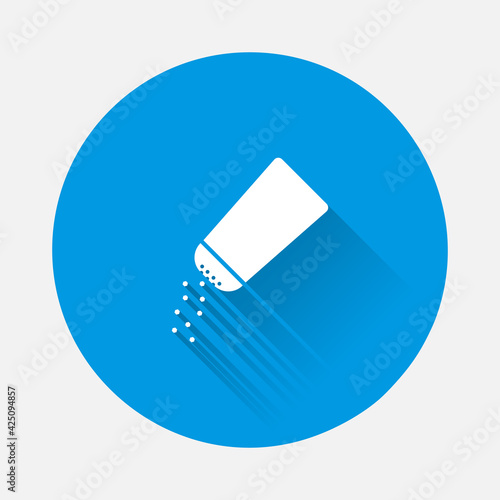 Salt vector icon on blue background. Flat image with long shadow. Layers grouped for easy editing illustration. For your design.