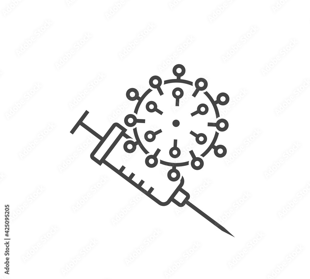 Coronovirus vaccine vector icon. Population vaccination symbol on white isolated background. Coronovirus vaccine vector icon. Population vaccination symbol on white isolated background.
