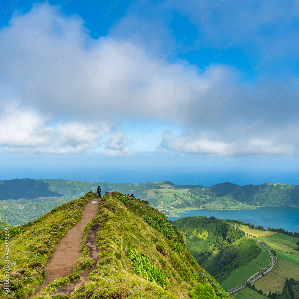 Fototapeta premium Miradouro da Boca do Inferno overlooking the lakes of Sete Cidades, island Sao Miguel, Azores