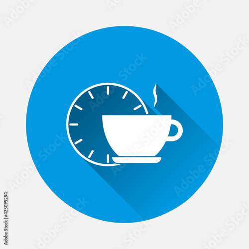 Coffee break vector icon on blue background. Flat image with long shadow.