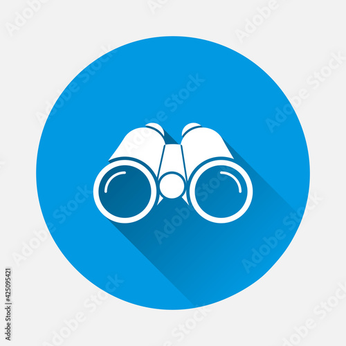 Binoculars vector icon on blue background. Flat image with long shadow.