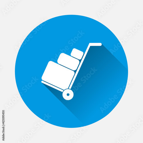 Vector icon shows the presence of porters.Vector icon baggage icon on blue background. Flat image with long shadow.