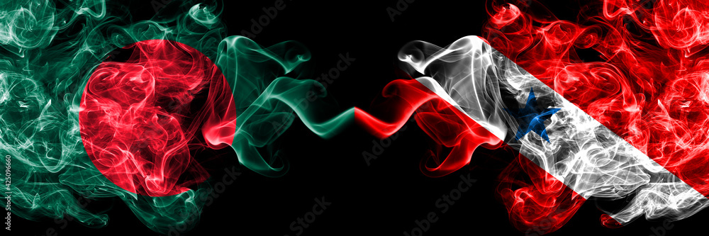 Bangladesh, Bangladeshi vs Brazil, Brazilian, Para smoky mystic flags placed side by side. Thick colored silky abstract smokes flags. Bangladesh, Bangladeshi vs Brazil, Brazilian, Para smoky mystic flags placed side by side. Thick colored silky abstract smokes flags.