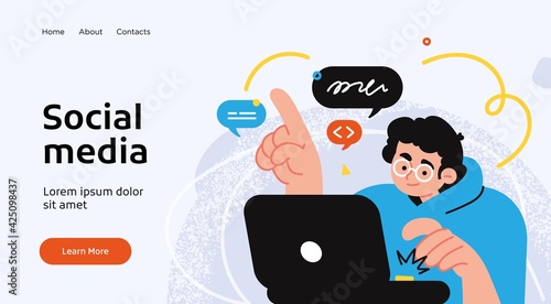 Social media network and digital communication concept. Website Landing page template designs. Web page layout with modern business concepts