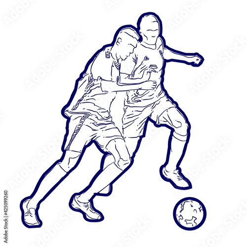 Two football players with the ball. Illustration on the theme of football, championship, sports. Vector.