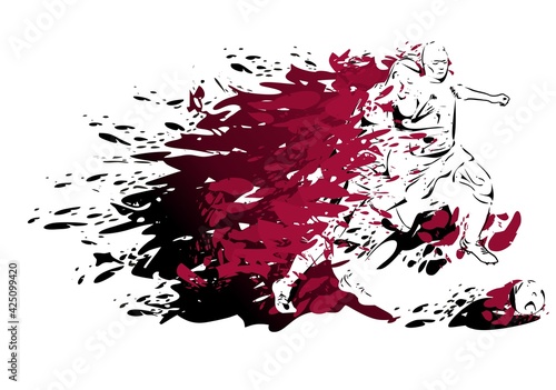 Two football players with the ball. Illustration on the theme of football, championship, sports. Vector.