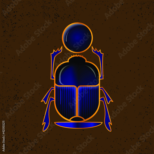 Ancient Egypt simbol, amulet scarab beetles. dung beetle. Scarabaeus. Vector illustration. yellow background with grunge texture1