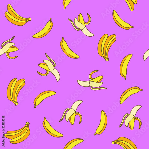 Colorful seamless pattern of bananas in pop art style